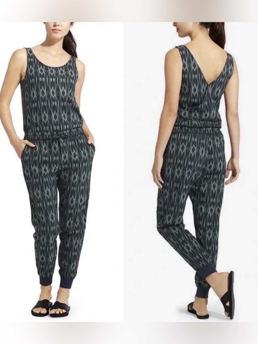 Athleta women’s Jasper Green Ikat cross back romper